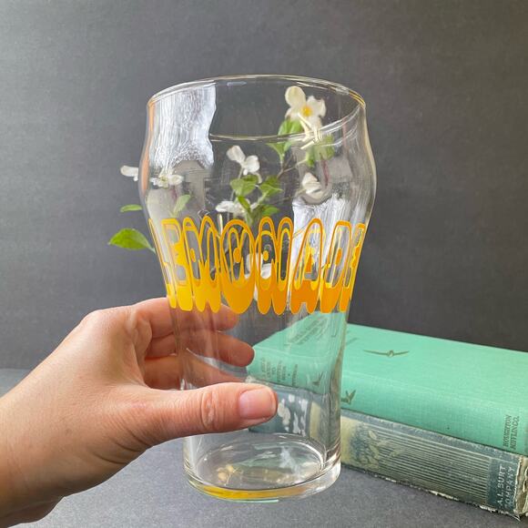 Vintage Clear Yellow Printed Lemonade Glass Large - Picture 8 of 8